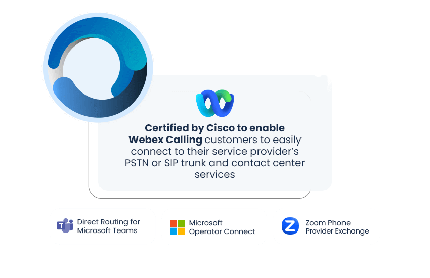 Certified by Cisco to enable Webex Calling customers to easily connect to their service provider’s PSTN or SIP trunk and contact center services